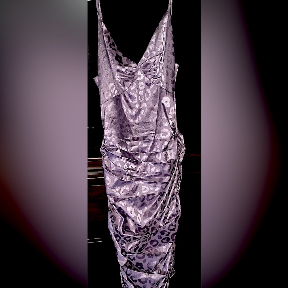 NWT Lilac strappy leopard print ruched bodycon dress